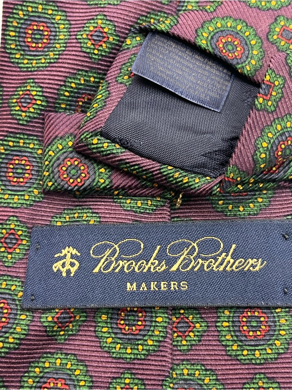 Brooks Brothers Makers Men's Purple Green Geometric Medallion Neck Tie Preppy - Picture 3 of 6